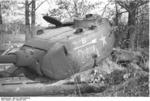 Wrecked Soviet T-34-85 tank at the outskirts of Nemmersdorf, East Prussia, Germany, late Oct 1944, photo 2 of 3