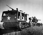 US Army M4 High Speed Tractor towing a 155mm Gun M1, date unknown