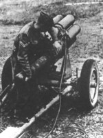 Captured German 15 cm NbW 41 rocket launcher, 1944 to 1945