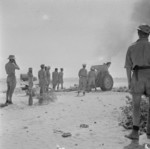 French-built Canon de 155 C modèle 1917 Schneider howitzer in service with 212 Battery, 64th Medium Regiment, British Royal Artillery, North Africa, 23 Jul 1942