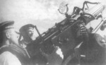 Soviet naval machine gun crew with quad Maxim machine gun mount, circa 1940s