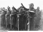 German Volkssturm troops with Panzerfaust recoilless launchers and Panzerschreck rocket launcher in East Prussia, Germany, Nov 1944
