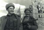 Two Soviet soldiers in Stalingrad, Russia, circa 1942-1943; note the Central Asian soldier and his PPD-40 submachine gun