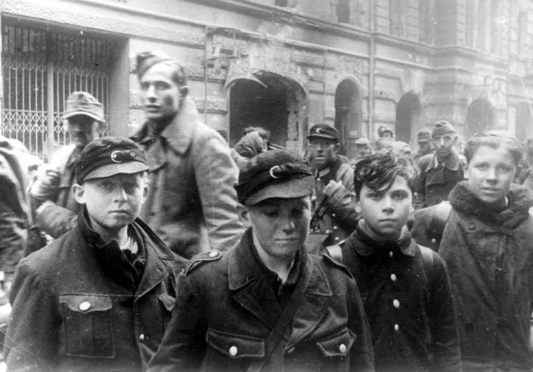 Captured Hitler Youth children in Berlin, Germany, circa 1945