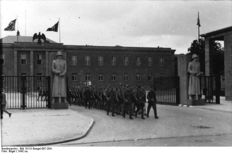 Members of Hitler Youth marching out of the Berlin-Lichterfelde barracks belonging to Leibstandarte-SS Adolf Hitler, Berlin, Germany, circa 1942