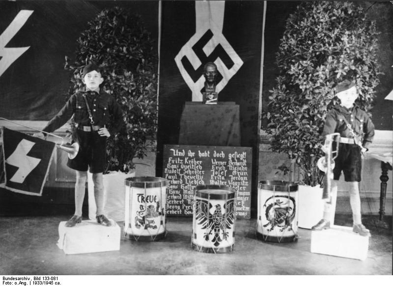 Hitler Youth members standing guard at an altar for fallen soldiers, date unknown