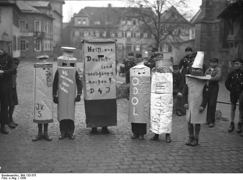 Hitler Youth members in an event to encourage the recycling of tin tubes and foil, Worms, Germany, 1938