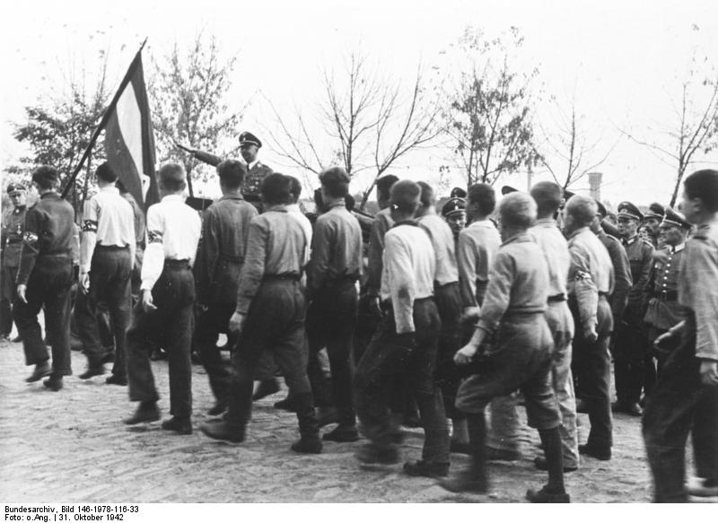 Heinrich Himmler reviewing Hitler Youth members in Molotschna, Ukraine, 31 Oct 1942