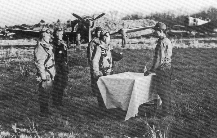 Re-enactment of a ceremony typically held before a special attack mission, Chofu Airfield, Tokyo, Japan, Nov 1945