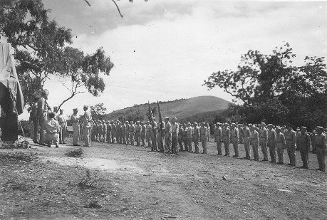 Award decoration ceremony for USAAF 3rd Bomb Group personnel, Port Moresby, Australian Papua, early 1943