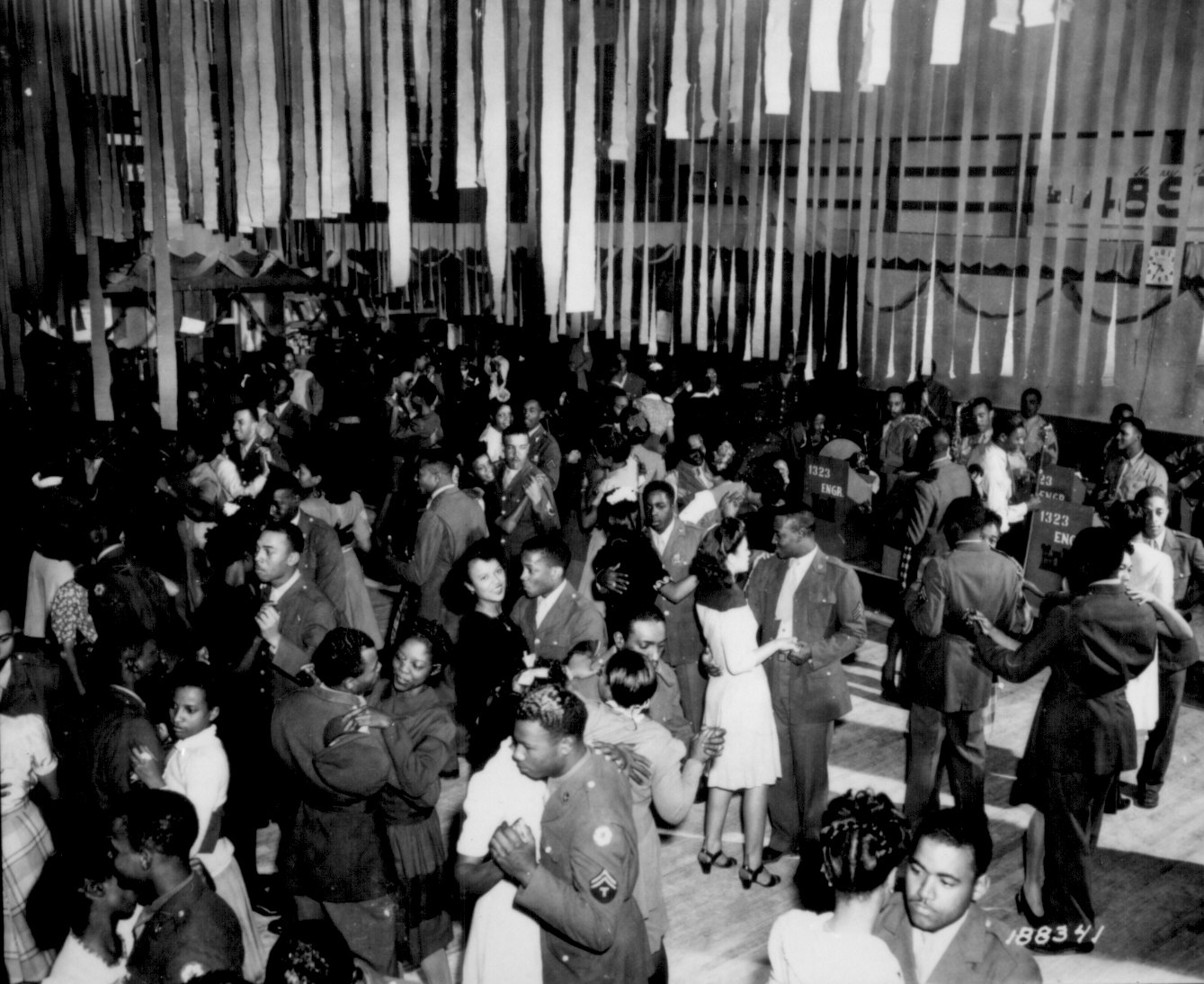 Christmas Dance for African-American US Army soldiers of 1323rd Engineers at Negro Service Club #3, Camp Swift, Texas, United States, 23 Dec 1943