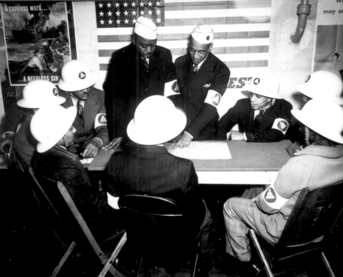 African-American air raid wardens at a sector meeting in Washington, DC, United States, date unknown
