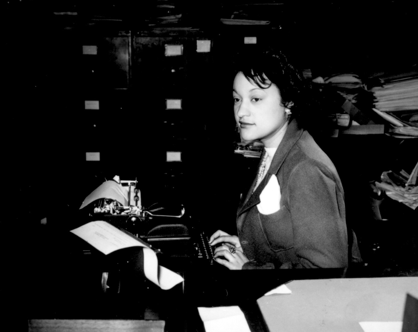 African-American office worker Clara Camille Carroll at a government office in Washington DC, United States, 15 Jan 1943
