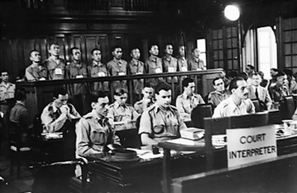 Accused Japanese war criminals on trial at the Supreme Court of Singapore, 21 Jan 1946, photo 2 of 3