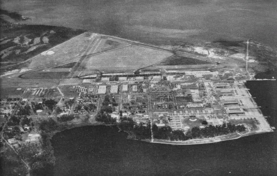 Aerial view of Naval Air Station Jacksonville, Florida, United States, as it appeared in the May 1947 edition of the 'US Navy Naval Aviation News'