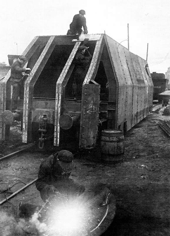 Russian workers building an armored train, 1941