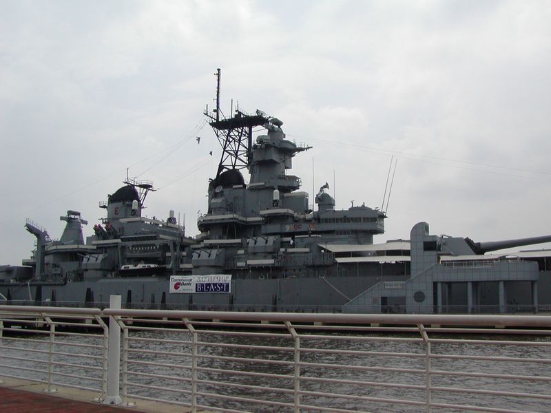 Battleship New Jersey's superstructure as seen from the starboard side, 14 Jun 2004, photo 2 of 2