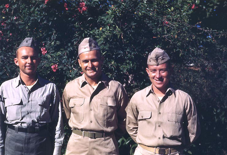 Sanborn's officers Lieutenant (jg) Wilson O. Kaden, Lieutenant (jg) Carl Jackson, Ensign Louis V. Shepard, New Caledonia, 1945