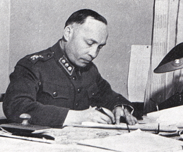 Finnish Army Colonel Aksel Airo in his office, Helsinki, Finland, circa late 1939 or early 1940
