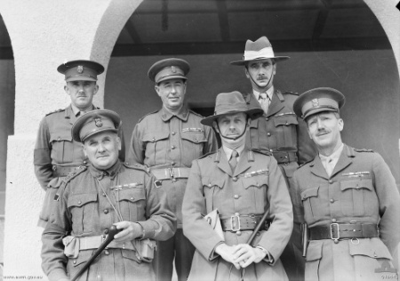 Major General Iven Mackay of Australian 6th Division and his senior staff officers, Ikingi Maryut, Egypt, Dec 1940