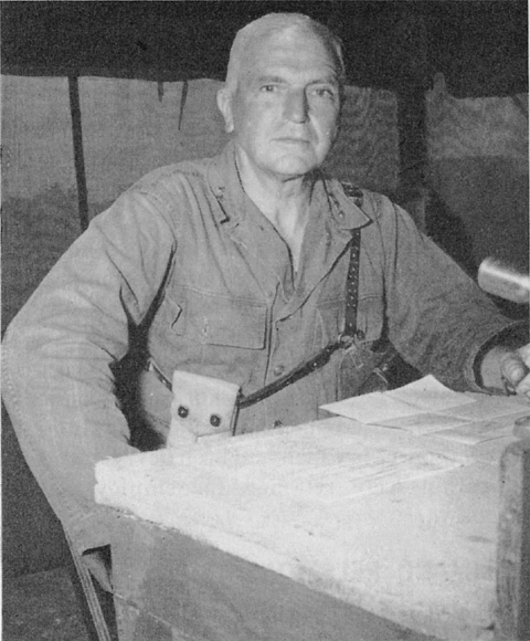 US Army Lieutenant General Simon Buckner in Okinawa, Japan, circa Apr-Jun 1945