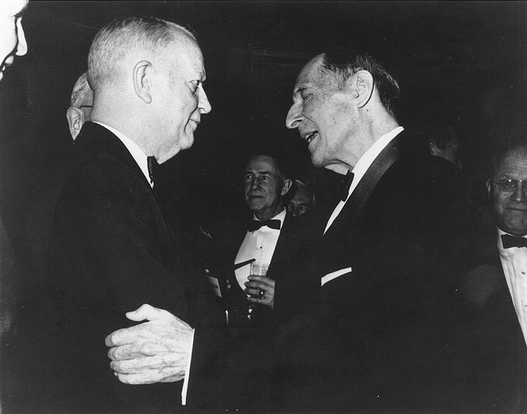 Burke speaking to MacArthur at MacArthur's 84th birthday party, 26 Jan 1964