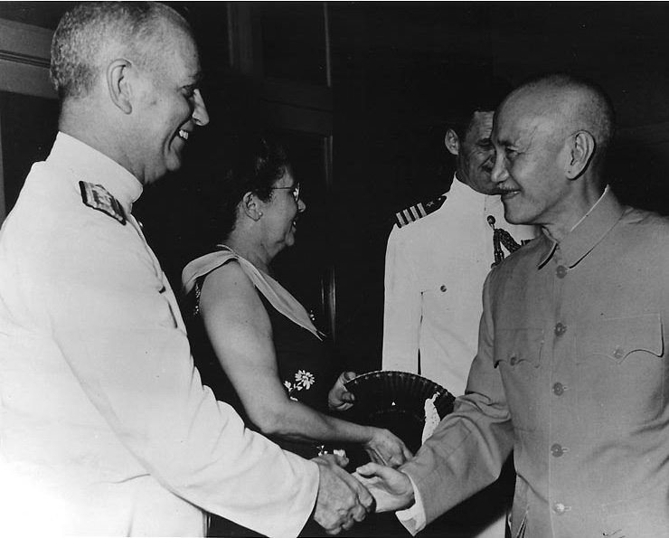 Admiral Burke shaking hands with Chiang Kaishek, Taiwan, Republic of China, 1955