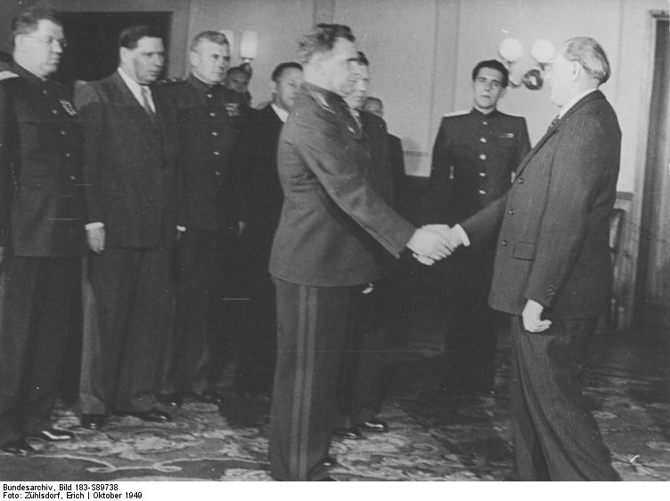 Vasily Chuikov and Otto Grotewohl at the founding of East Germany, Berlin, 7 Oct 1949, photo 1 of 2