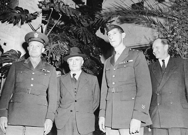 Dwight Eisenhower, François Darlan, Mark Clark, and Robert Murphy at Algiers, Algeria, 13 Nov 1942