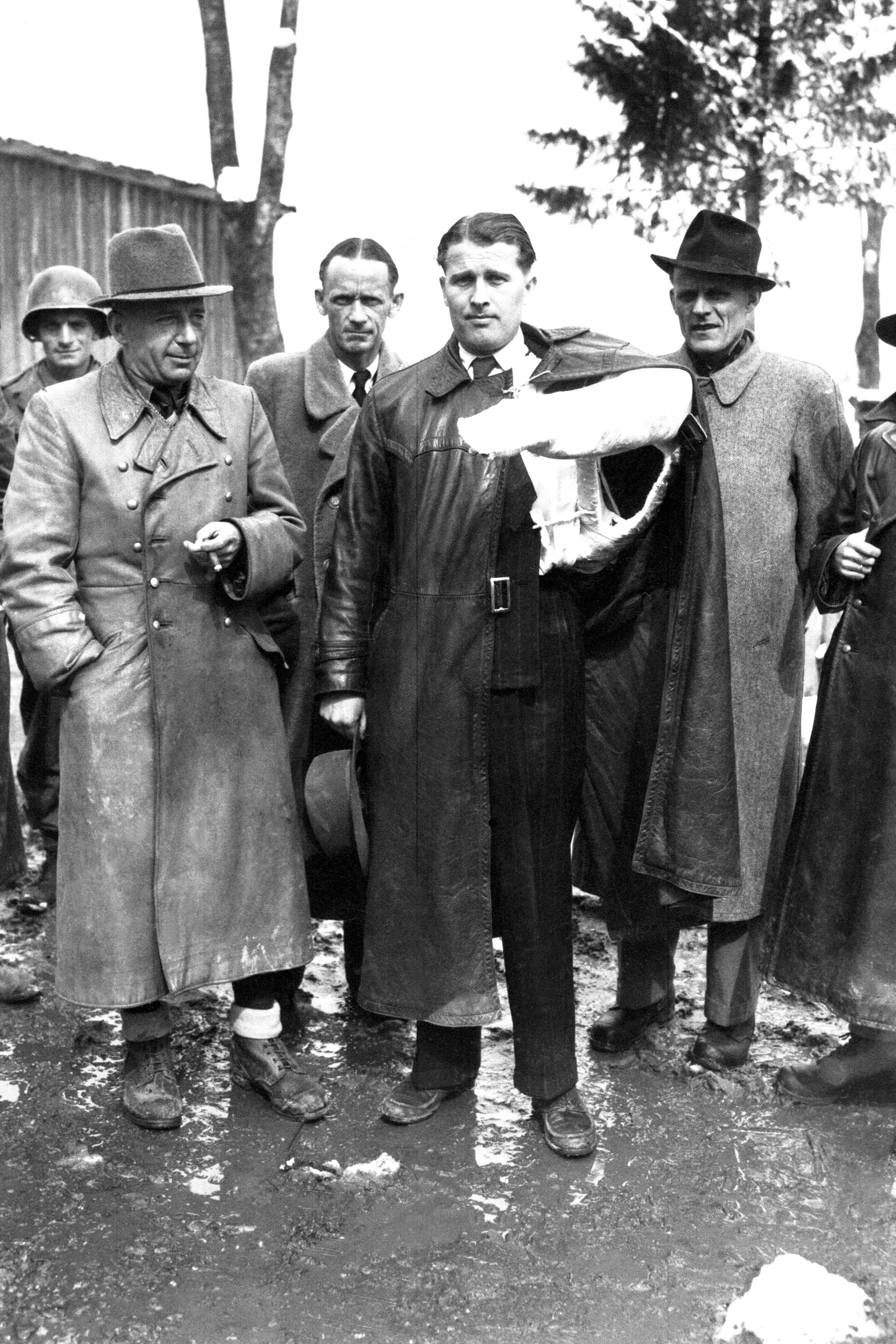 Walter Dornberger, Herbert Axter, Wernher von Braun, Hans Lindenberg, and Bernhard Tessmann (partially cropped), Austria, 3 May 1945