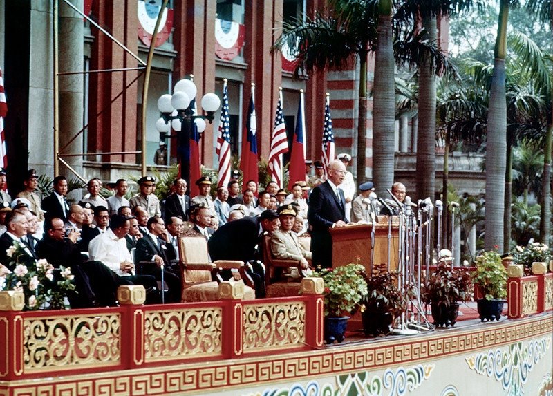 Dwight Eisenhower speaking in front of the Presidential Building, Taipei, Taiwan, Republic of China, 18 Jun 1960