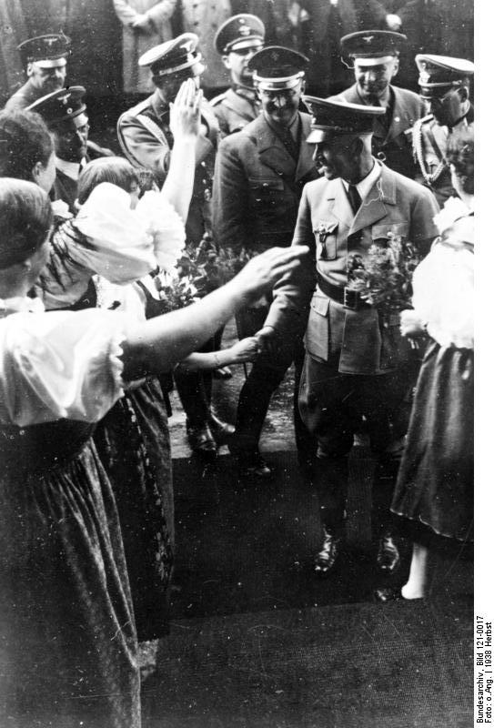 Frick being welcomed by a crowd, Sudetenland, Czechoslovakia, 23 Sep 1938, photo 1 of 3