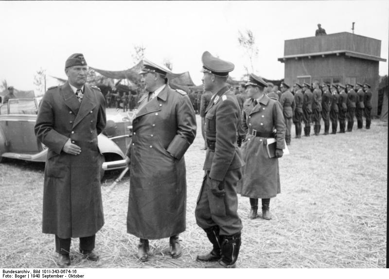 German Luftwaffe Bruno Loerzer, Hermann Göring, and Adolf Galland visiting an airfield in Belgium or France, Sep-Oct 1940