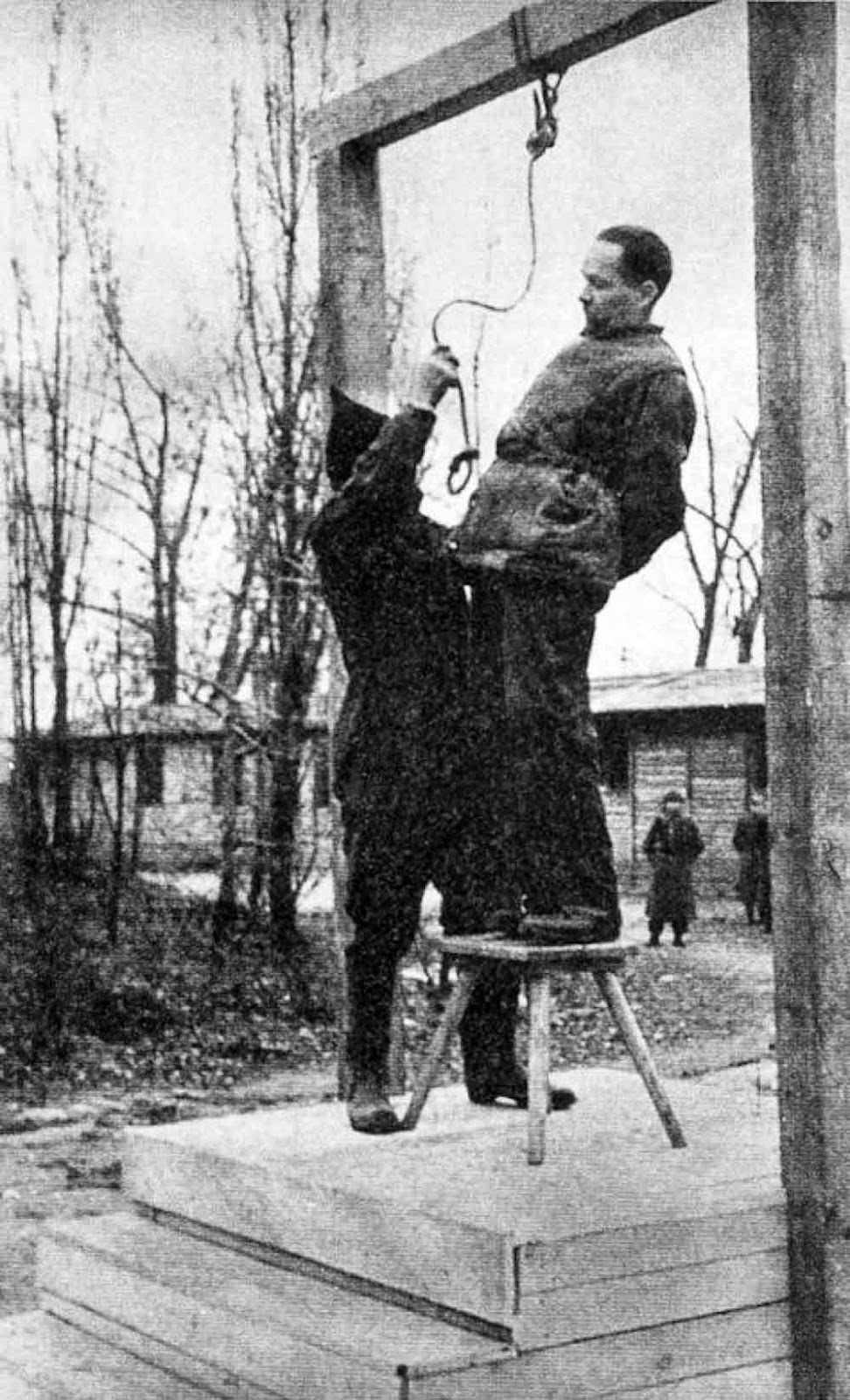 Rudolf Höss being prepared for hanging, Auschwitz Concentration Camp, Poland, 16 Apr 1947, photo 1 of 2