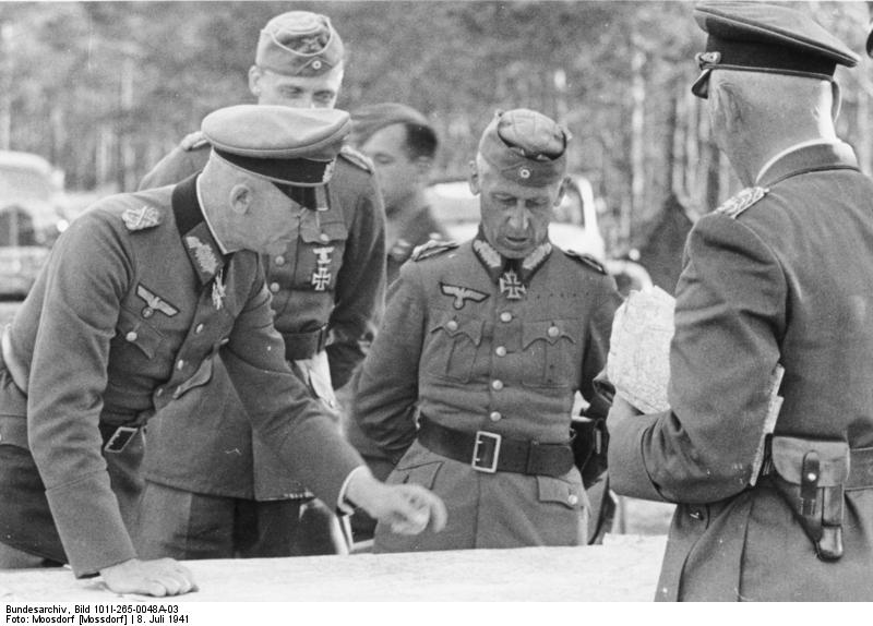 German generals Fedor von Bock, Hermann Hoth, Wolfram von Richthofen, and Walther von Hünsdorff (not in photo), Russia, 8 Jul 1941