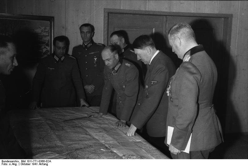 Hitler in a meeting with Keitel, Brauchitsch, and Paulus in Russia, early Oct 1941