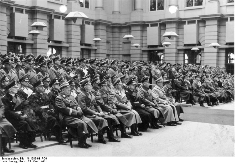 Göring, Keitel, Dönitz, Himmler, Milch, Bock, Oberlindober, and other German leaders at a ceremony to honor those who died in combat, Berlin, Germany, 21 Mar 1943