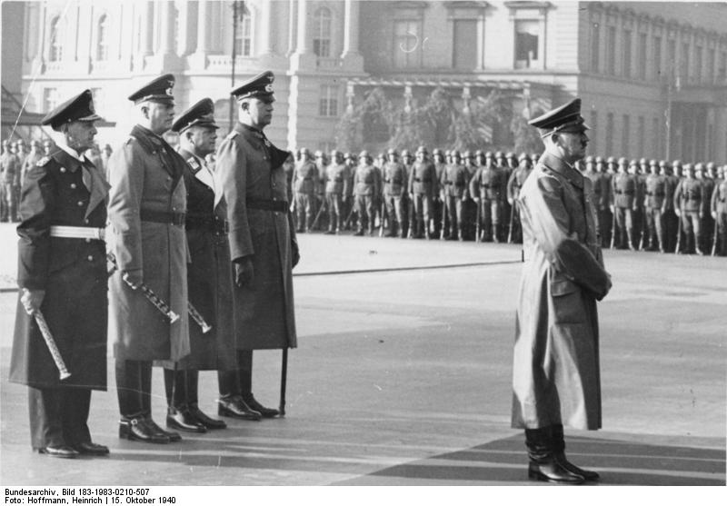 Adolf Hitler, Erich Raeder, Wilhelm Keitel, Erhard Milch, and Friedrich Fromm at the funeral of Admiral Adolf von Trotha, Berlin, Germany, 15 Oct 1940