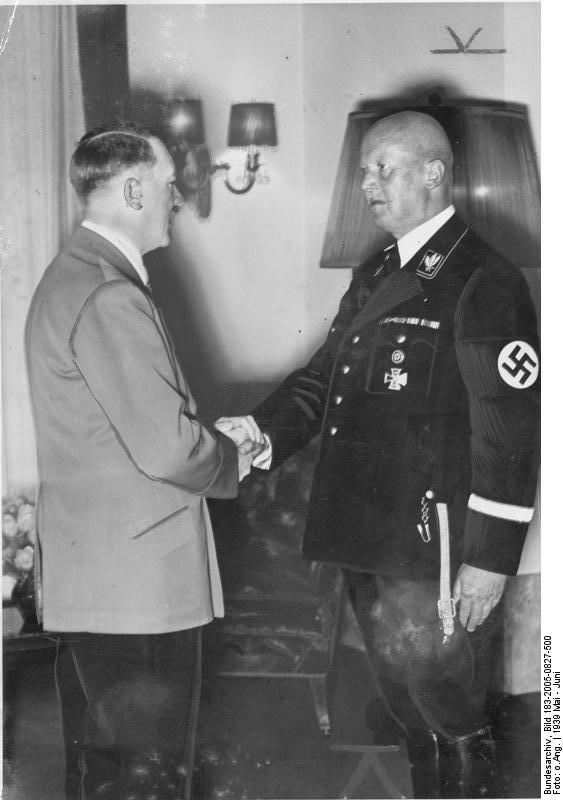Adolf Hitler shaking Hans Lammers' hand on Lammers' 60th birthday, 27 May 1939