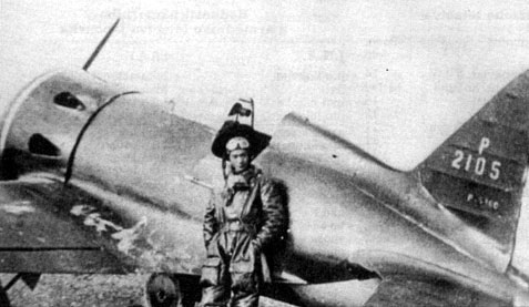 Liu Zhesheng with an I-16 fighter, China, date unknown