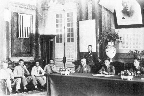 Lieutenant General Lu Han at the Japanese surrender ceremony for northern French Indochina in Hanoi, 28 Sep 1945