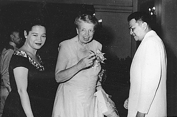 Luz Magsaysay, Eleanor Roosevelt, and Ramón Magsaysay in Manila, Philippines, 26 Aug 1955