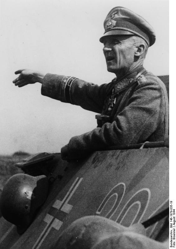 Hasso von Manteuffel atop a tank, Aug 1944