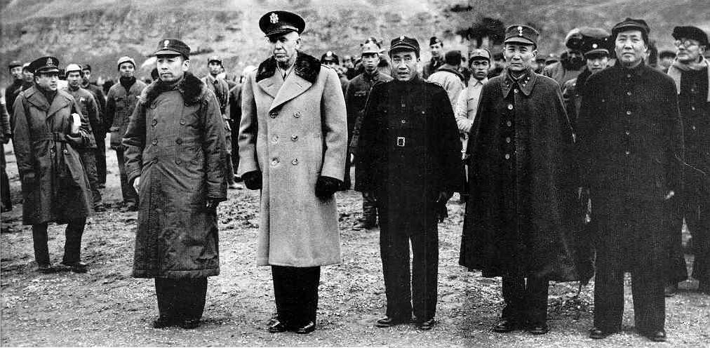 Zhou Enlai, George Marshall, Zhu De, Zhang Zhizhong, and Mao Zedong, China, Mar 1946