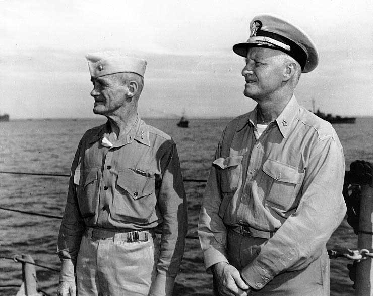 Mitscher and Nimitz off Guam, 1945