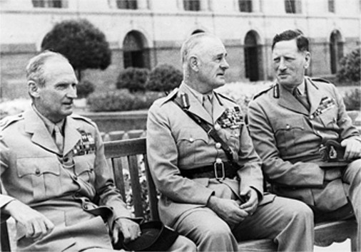 Montgomery with Viceroy Wavell and Field Marshal Auchinleck at Viceregal Gardens, New Delhi, India, 17 Jun 1946