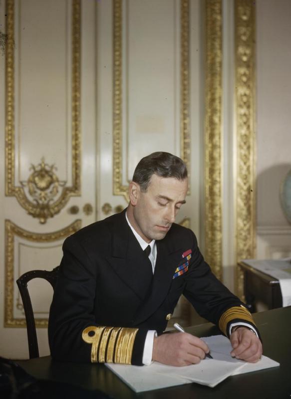 Admiral Lord Louis Mountbatten at his desk, 1943