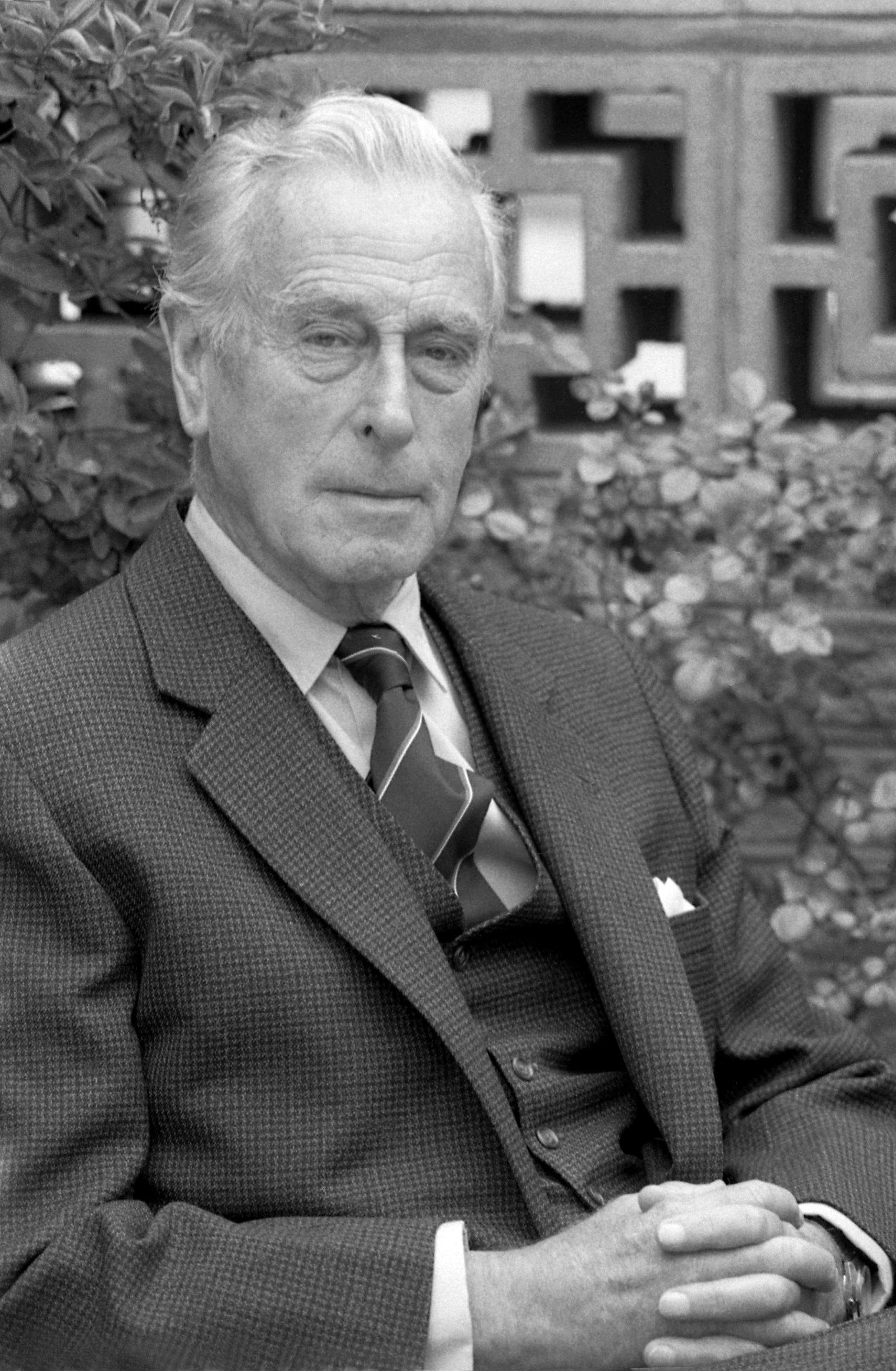 Earl Louis Mountbatten at the terrace of his home, Belgravia, London, England, United Kingdom, 1976