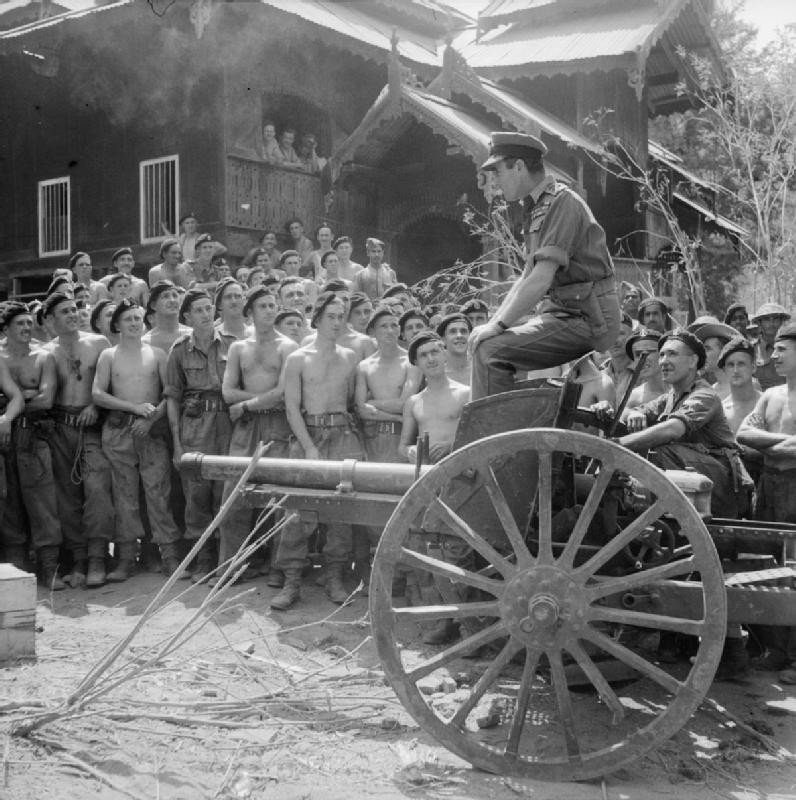 Louis Mountbatten addressing men of British Royal Armoured Corps, Mandalay, Burma, 21 Mar 1945