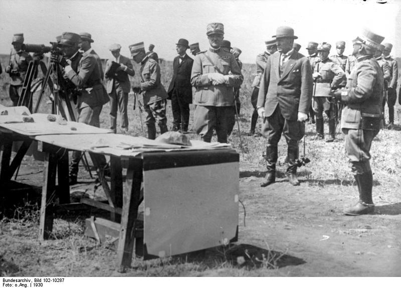 Benito Mussolini inspecting an Italian Army exercise, 1930
